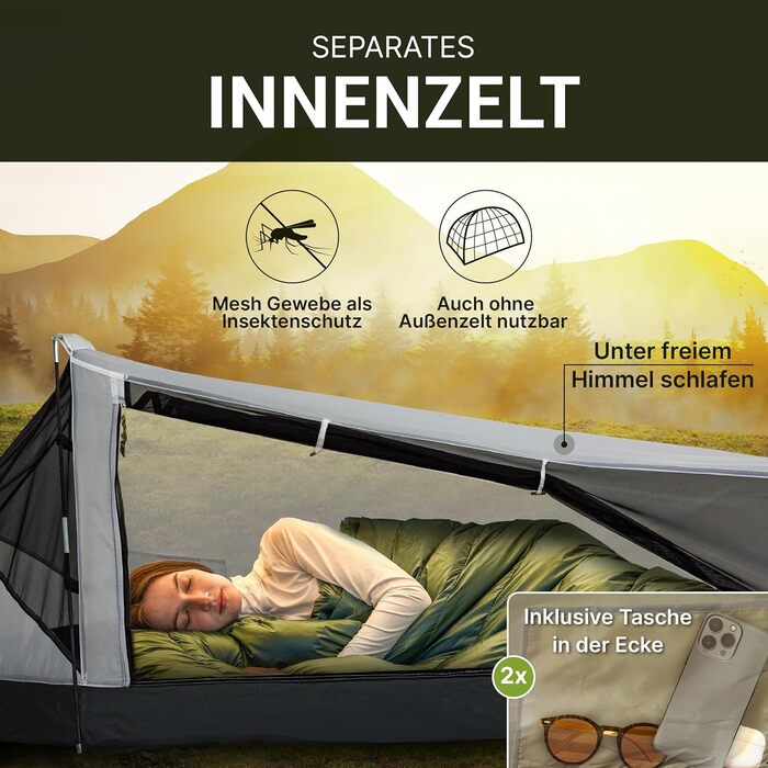 Намет EXPLORER Namib на 1 та 2 особи, малий розмір, надлегкий, для подорожей на велосипеді або мотоциклі, 1-2 особи, водяний стовп 3000 мм, з окремим внутрішнім наметом, для піших прогулянок, трекінгу, кемпінгу, 1 особа