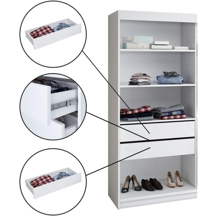 Шафа-купе з розсувними дверима, 3-дверна з 4 шухлядами та 3D ламелями, 200 см (Чорний/Чорний/Чорний/Чорний)