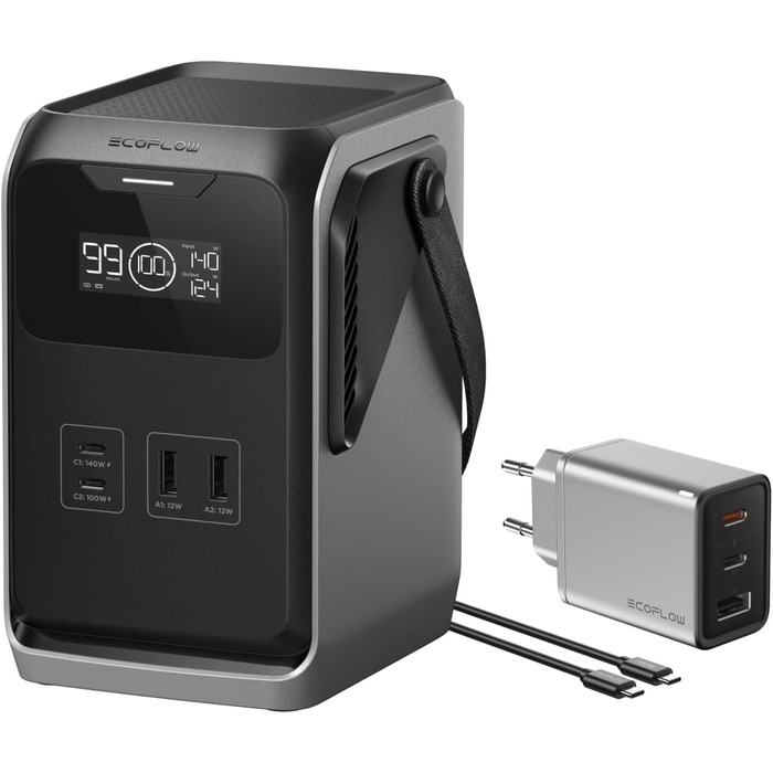 Портативна зарядна станція ECOFLOW TRAIL 200 DC 192 Втгод, надлегкий акумулятор LFP з ручкою, сонячний генератор 220 Вт, швидка зарядка 80 за 57 хв, 4 виходи, ударостійка, для використання на вулиці, кемпінгу, подорожей, надзвичайних ситуацій