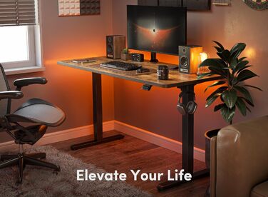 Електричний стіл FEZIBO з регульованою висотою, 152 x 60 см, комп&39ютерний стіл з пам&39яттю налаштувань та технологією запобігання зіткненням, чорний каркас/коричнева стільниця 152 60 см, коричневий