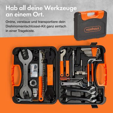 Набір велосипедних інструментів VonHaus із 35 предметів для шосейних, електровелосипедів та гірських велосипедів з футляром