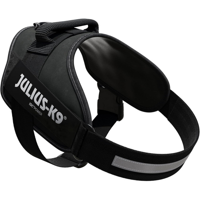 Шлейка для собак IDC Powergeschirr, розмір L, чорна - світловідбиваюча шлейка з логотипом, регульована, дихаюча, не обмежує рухів, сертифікована Oeko-TEX, для малих, середніх та великих собак
