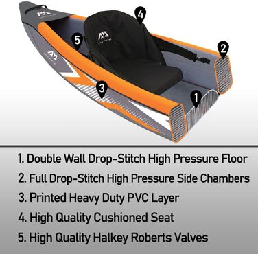 Надувний каяк AM AQUA MARINA Tomahawk AIR-K 440 100 полівінілхлорид (ПВХ) UNI Чорний / Помаранчевий
