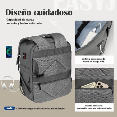 Рюкзак EasyJet для ручної поклажі, 30 л, 45x36x20 см, дорожній рюкзак для ноутбука 15,6 дюймів із захистом від крадіжки для чоловіків та жінок, темно-сірий, Easyjet 45x36x20 см 30 л