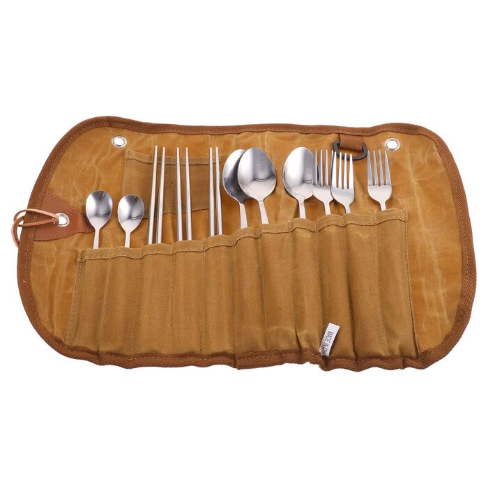 Набір посуду для кемпінгу Beavorty з рулоном столових приборів, портативні столові прибори з нержавіючої сталі для подорожей на відкритому повітрі з сумкою для зберігання, легкий посуд для пікніка для кемпінгу, походів та барбекю