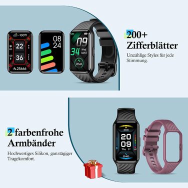 Розумний годинник IOWODO для жінок та чоловіків Кольоровий дисплей 1,47 дюйма Спортивні режими та водонепроникність IP68 Цілодобовий аналіз серцевого ритму та сну Крокомір та трекер активності Підсвічування 2 чорних ремінці для годинника