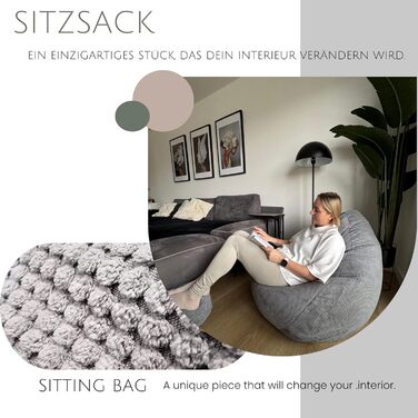 Крісло-мішок з пуфом, чорний, 95x95x120 см - XXL Крісло-мішок для дорослих з наповнювачем - Меблі для спальні та вітальні - Оксамитові крісла-мішки для дому - Крісло-мішок - Шезлонг, 95 x 95 x 120 см, чорний