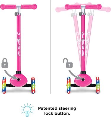 Самокат дитячий, 120/80 мм, ABEC 5, 3 колеса, регульований по висоті, світлодіодні колеса, неоновий рожевий