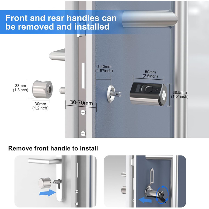 Електронний дверний замок із відбитком пальця WELOCK Touch61, циліндр замка передніх дверей, біометричний відбиток пальця та карта RFID, робочий додаток Bluetooth IP65 для дверей 30-70 мм