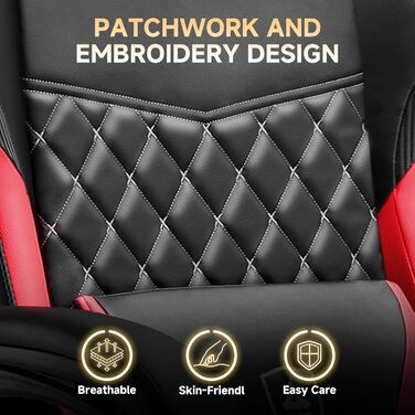 Ігрове крісло GTPLAYER, ергономічне офісне крісло з регульованою висотою, підходить для зими та літа, з подвійною спинкою, підставкою для ніг, знімним чохлом та поперековою опорою, червоне