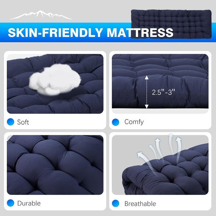 Розкладне похідне ліжко Overmont - Кемпінгове ліжко 190 x 71 x 36 см - Вантажопідйомність до 250 кг - Тканина Оксфорд 2400D з бічною кишенею та сумкою для перенесення для кемпінгу, саду, офісу, синього кольору, з матрацом ()