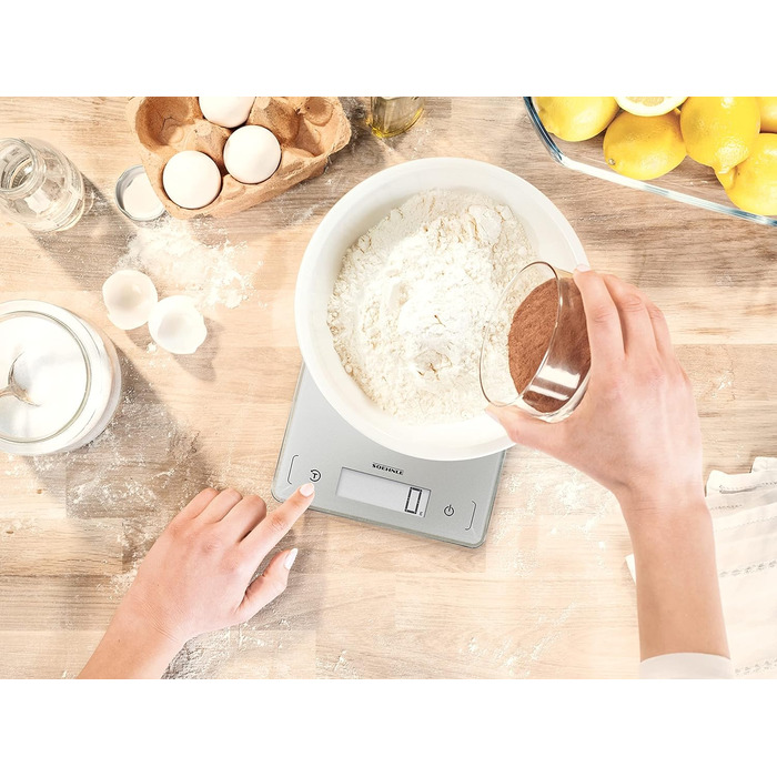 Цифрові кухонні ваги, сріблясті, вага до 10 кг (точність до 1 г), побутові ваги з сенсорним дотиком, електронні ваги в комплекті з