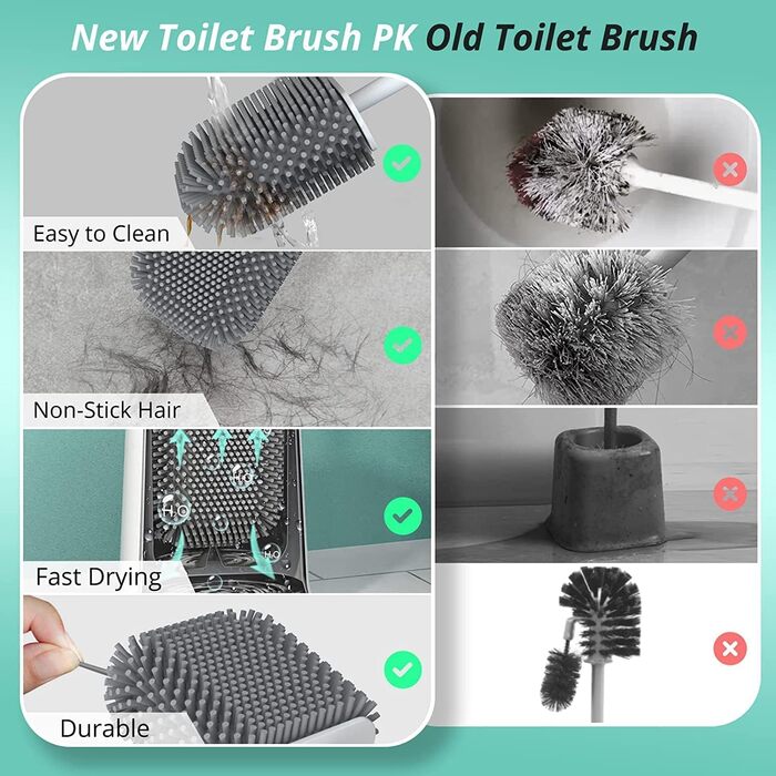 Щітка для туалету силіконова, щітка для туалету силіконова з тримачем для швидкого висихання, щітка для туалету настінна та стояча
