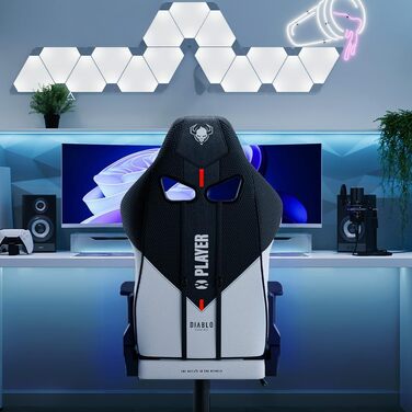 Ігрове крісло Diablo Fabric X-Player 2.0 - Широке сидіння - Ігрове крісло з 3D підлокітниками - Подушки для шиї/світлові подушки, функція гойдання - Офісне крісло 160 кг - Ергономічне ігрове крісло для ПК - King (XL) Біло-чорний King (XL)
