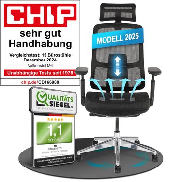 Ергономічне офісне крісло M6, переможець тестів, підходить для зросту до 1,95 м, офісне крісло з сітчастим сидінням, офісне крісло з адаптивною поперековою опорою та регульованою спинкою для здорового сидіння, крісло керівника M6 із сітчастим сидінням (чо