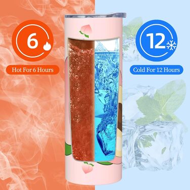 Кухоль з прямою трубочкою, 590 мл, мультяшний персиковий принт, дорожній кухоль, підходить для кемпінгу, офісу та дому