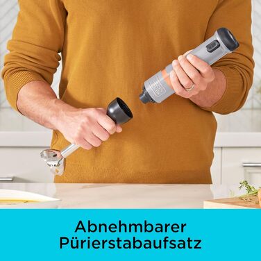 Ручний блендер BlackDecker Kitchen Wand BCKM1011KGF (7,2 Вольта, акумуляторний блендер, з 5 рівнями потужності, в наборі з чашкою для ножа та зарядним пристроєм на 700 мл)