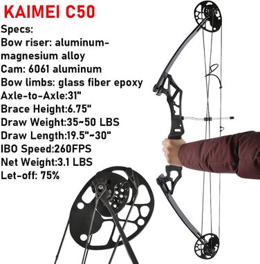 Набір складеного лука для стрільби з лука – мисливський регульований лук 19,5–30 дюймів, до 260 fps, з аксесуарами для дорослих, тренувань та стрільби на відкритому повітрі