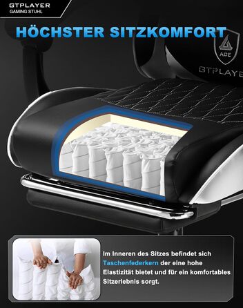 Ігрове крісло GTPLAYER, ергономічне офісне крісло з підставкою для ніг, регульованим поперековим відділом хребта та підголівником, м&39яке ігрове крісло, ігрове крісло вантажопідйомністю 150 кг, білий колір