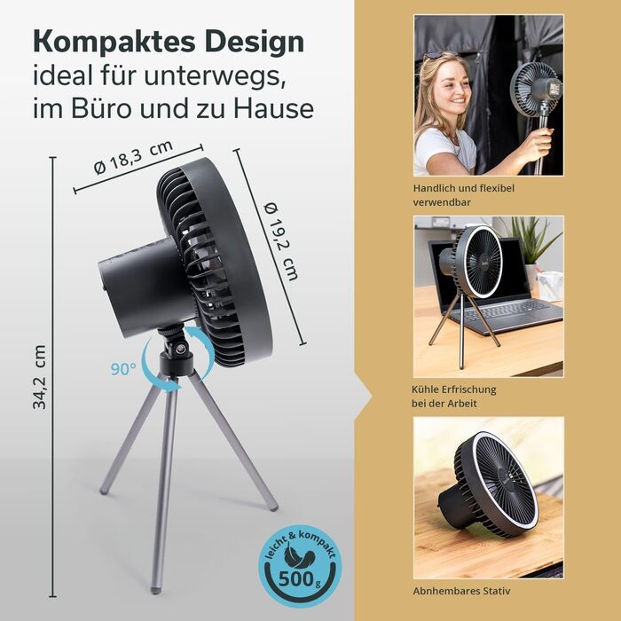 Ліхтар для кемпінгу Skandika Solvind з вентилятором Ліхтар для кемпінгу 3-в-1 з настільним вентилятором та портативним зарядним пристроєм, біле кільце, із зарядним кабелем USB Type-C, регульованою яскравістю, таймером Ліхтар для кемпінгу, для використання