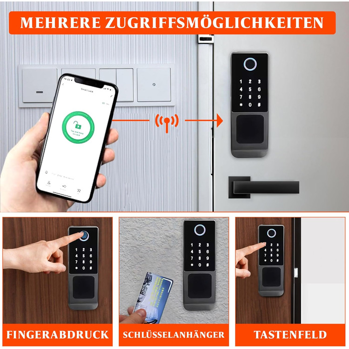 Електронний дверний замок Smart Lock - дверний замок із кодом, відбиток пальця дверного замка, додаток, картка та ключ, водонепроникний дизайн, автоматичний замок, для дверей товщиною 30-60 мм