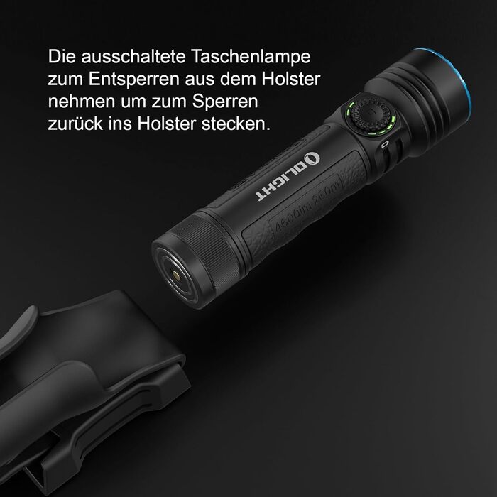 Світлодіодний ліхтарик OLIGHT Seeker 4 Pro з кобурою, 4600 люменів, 260 метрів, акумуляторна лампа USB-C, 15 днів роботи від батареї, портативний ручний ліхтарик для щоденного використання, для використання на вулиці (чорний, холодно-білий)