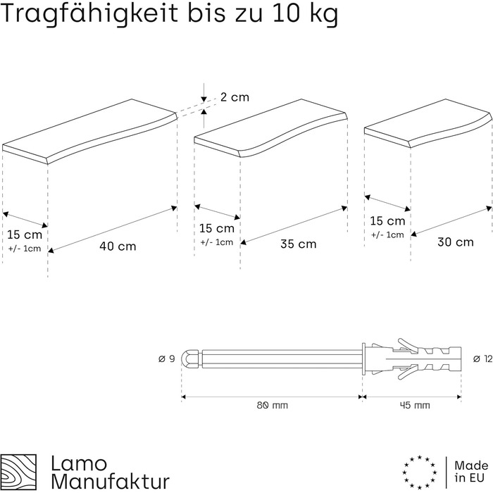 Комплект настінних дерев&39яних полиць LAMO Manufaktur з 3 предметів із прихованим кріпленням 40/35/30 см Настінна полиця виготовлена зі 100 справжнього дерева Підвісна полиця для вітальні, комплект настінних полиць 1, колір Live Edge, рустикальний, компл