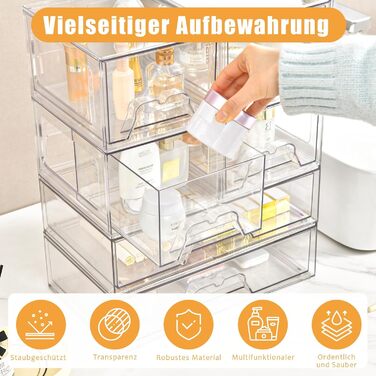 Абельовані ящики для шухляд, органайзери для шухляд, туалетний столик, прозорий акриловий органайзер для косметики, органайзер для зберігання та організації шухляд у ванній кімнаті (комбінація з 3 шухляд), 3 шт.