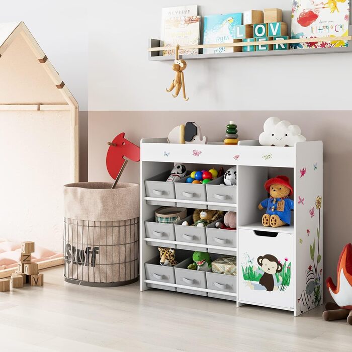 Полиця для іграшок HOCSOK 2 комплекти, дитяча полиця з 4 ящиками для зберігання, дитяча книжкова полиця з 9 тканинними шухлядами,