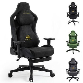 Ігрове крісло, офісне крісло, ергономічне, дихаюче ігрове крісло зі штучної замші, робоче крісло з підставкою для ніг, підголівником та поперековою подушкою, 3D-підлокітники, спинка 90-155, чорний колір