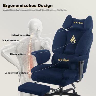 Ігрове крісло Symino, схоже на диван, з огортаючим сидінням, ергономічне офісне крісло керівника, стілець зі штучної замші, комп&39ютерне крісло з регульованою висотою, вантажопідйомність 130 кг, темно-синє