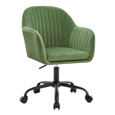 Офісне крісло WOLTU, ергономічне офісне крісло, крісло для домашнього офісу з регульованою висотою, туалетне крісло з підлокітниками, обертове крісло з колесами, оксамитове крісло з металевим каркасом, вантажопідйомність 150 кг, зелене