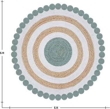 Килим з важкого матеріалу, гофрований, круглий, 30,5 см, бежевий, чорний, круглий килим, килим кілім, гребінчастий край, джутовий