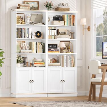 Книжкова полиця HOCSOK заввишки 188 см, окремостояча полиця з 7 полицями, книжкова шафа з натуральною деревною текстурою, полиця для зберігання речей для кабінету, офісу, вітальні, 1886030 см, білий