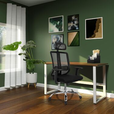 Офісний стілець ZH 200 Обертовий стілець з ергономічною спинкою, регульованим підголівником, тканина/сітка чорного кольору, 719221