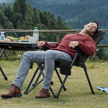 Крісло для кемпінгу Portal, складне, спинка регулюється в 3 положеннях, розкладне крісло, вантажопідйомність 160 кг, висока спинка, крісло для кемпінгу/рибальства, садове крісло, крісло для відпочинку, алюмінієве, для саду, балкону, пікніка, чорне