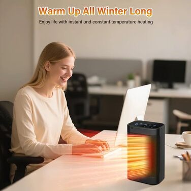 Електричний обігрівач потужністю 1500 Вт з дистанційним керуванням, керамічний нагрівальний елемент PTC, тиха робота з коливаннями 70, захист від перегріву та перекидання, 12-годинний таймер, для використання в приміщенні
