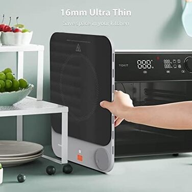 Індукційна плита TOKIT Індукційна плита Автоматичне визначення каструлі 2100 Вт 1-кнопкове керування 16 мм Ультратонка кришталева поверхня су-від подряпин сірого кольору