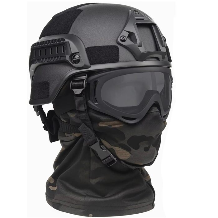 Тактичний страйкбольний шолом WLXW Mich з еластичною сітчастою балаклавою та окулярами проти запотівання, повний захист обличчя для полювання, косплею, ігор CS, чорний