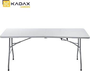 Складаний садовий стіл KADAX 180 x 74 x 73 см, водонепроникний складний стіл, стіл для вечірок у саду, на патіо та на балконі, міцний фуршетний стіл, кемпінговий стіл (білий)