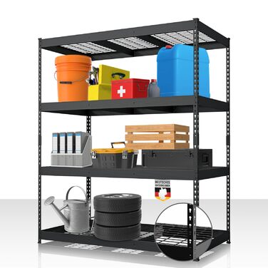 Посилений стелаж Floordirekt Yukon Rivet 160 x 150 x 80 см, 4 яруси, чорний Сталевий стелаж з полицями з дротяної сітки Вантажопідйомність 250350 кг на ярус Різні розміри та кольори, чорний, 160 x 150 x 80 см, 4 яруси