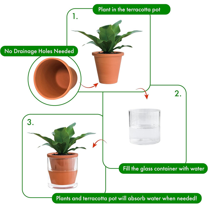 Горщик для кімнатних рослин D&39vine Dev із самополивом, теракотовий кашпо з циліндричною скляною чашкою, 3 шт., 37-ZA-1-T