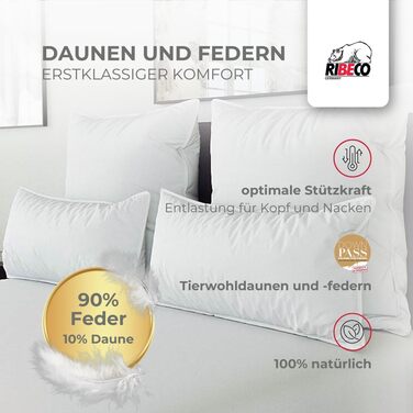 Пухова подушка Johanna, біла, 40x80 см, з оптимальною підтримкою голови та шиї, виготовлена з пір&39я та пуху і м&39якої бавовни, зроблена в Німеччині