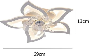 Стельовий вентилятор з підсвічуванням, 50 Вт, вентилятор, диммований, стельовий світильник з дистанційним керуванням, 6 ступенів швидкості, 69 см, вентилятор, для вітальні, спальні та їдальні, лампа з вентилятором