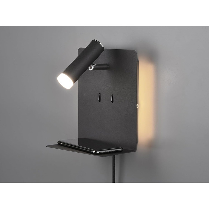 Стільний настінний LED-світильник Trio Leuchten Element 222570232, матовий чорний метал, 1 x 3 Вт, з USB-портом для зарядки
