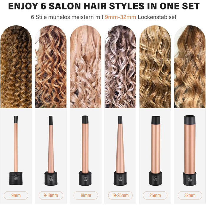 Плойка 9-32 мм з різними насадками - плойка janelove 6 в 1 для короткого волосся Дрібні локони, плойка 80C-230C для великих локоні