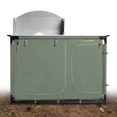 Складана кухонна шафа для кемпінгу CAMPCook 221 48,5x1283,5 см Кемпінгова шафа виготовлена з міцних матеріалів Легка та стійка конструкція Легке складання та транспортування Зелений колір