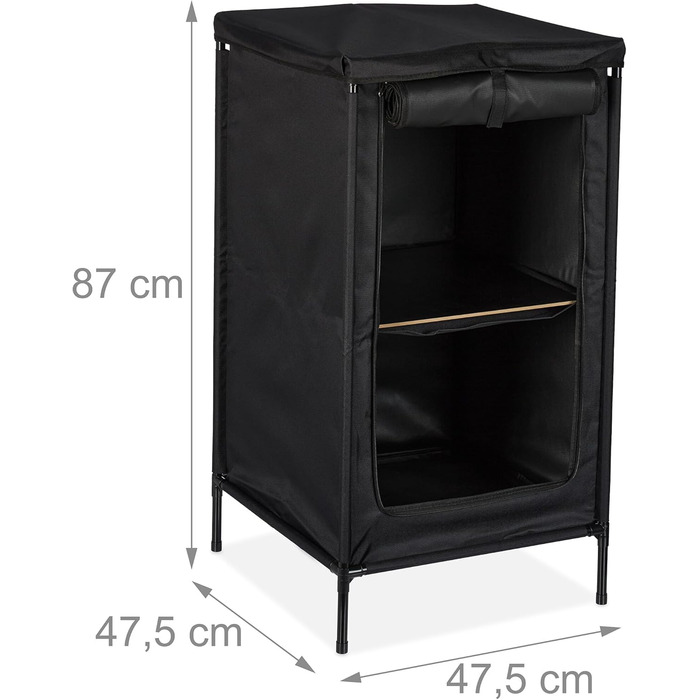 Кемпінгова шафа Relaxdays, 2 полиці, ВxШxГ 87 x 47,5 x 47,5 см, тканина та метал, кемпінгова полиця, місце для зберігання в тенті, сірий