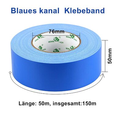 Рулони синьої клейкої стрічки - Водонепроникна клейка стрічка для внутрішнього та зовнішнього використання - Тканинна стрічка 50 м x 50 мм (Синя), 3