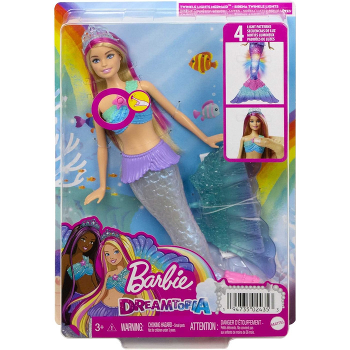 Лялька Barbie Dreamtopia Magic Light Mermaid зі світлим волоссям, лялька Барбі з хвостом русалки, підходить як подарунок для дітей віком від 3 років, рожеве волосся HDJ36 одинарне